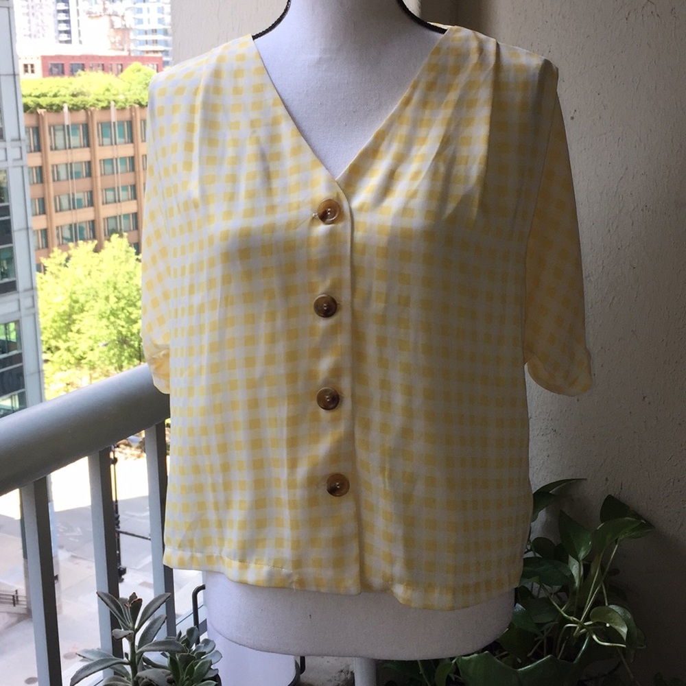 Elodie yellow gingham short sleeve blouse.